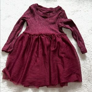 Cat & Jack Girls' Burgundy Knit and Tulle Dress